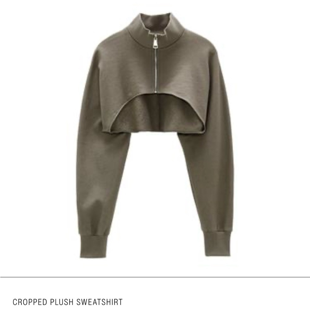 Zara Cropped Half-Zip Sweatshirt in Olive